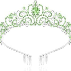 Silver Tiara with White Rhinestone and Combs Bride Princess Hair Accessory